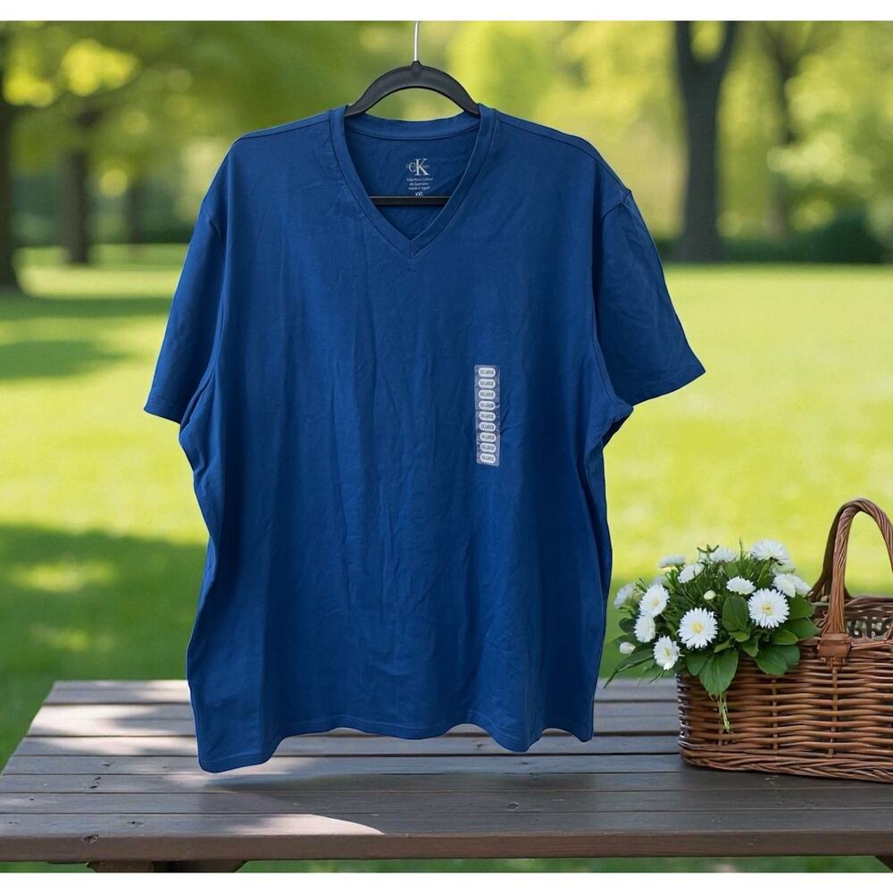 NWT Calvin Klein CK SIZE XXL Men's Pima Cotton Short Sleeve V-Neck‎ T-Shirt blue